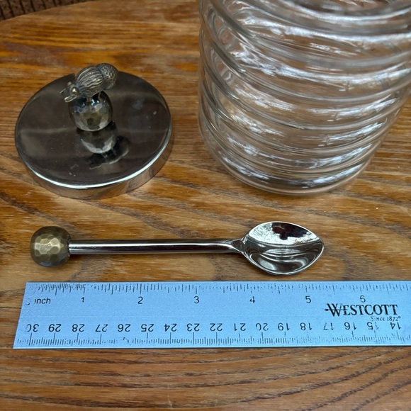 Cracker Barrel Exclusive Glass Pot and metal top Honey with spoon - Picture 5 of 8
